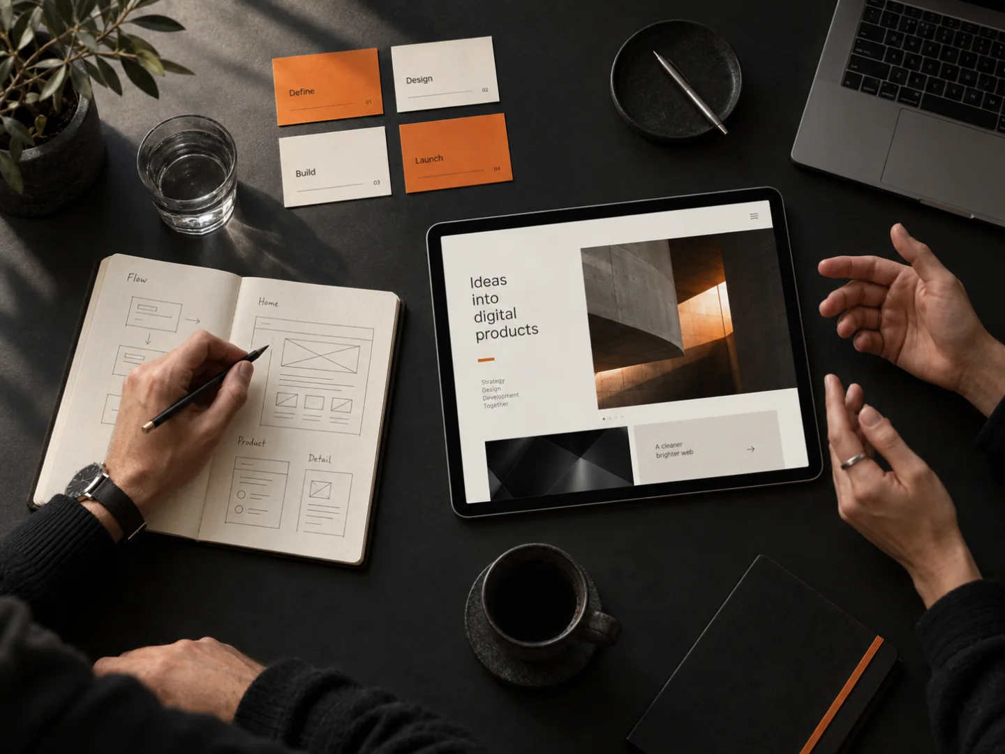 Illustration of collaboration on sketches and a digital prototype