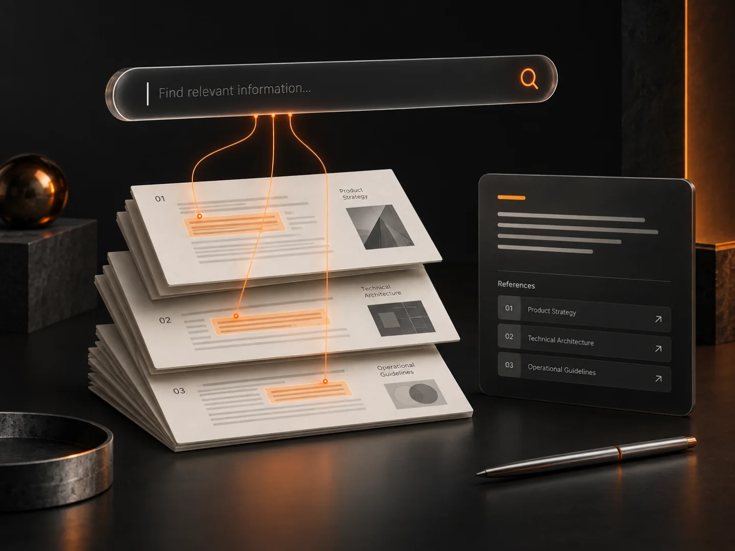 Illustration of AI document search with source references