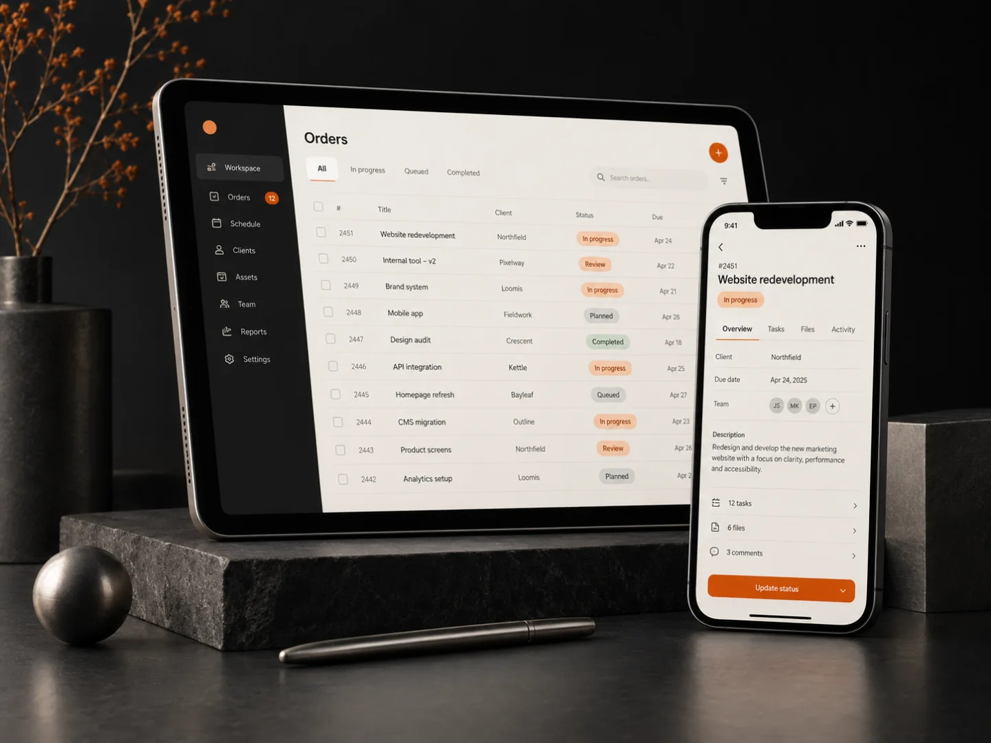 Concept visualisation of an internal tool on tablet and mobile