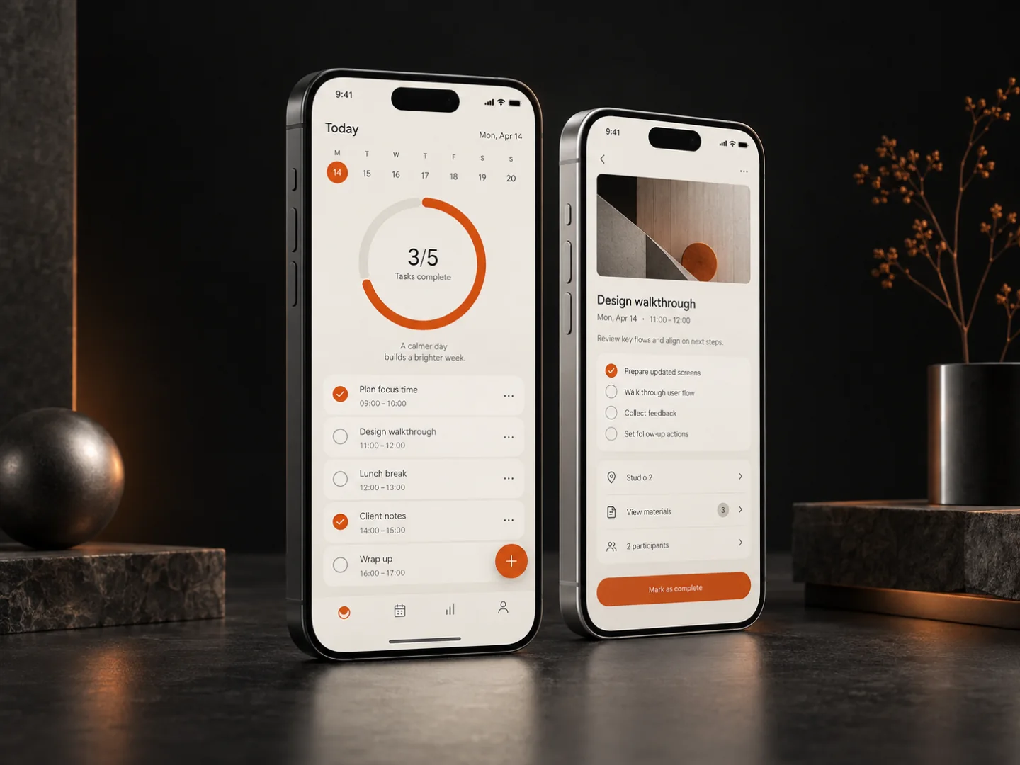 Concept visualisation of apps on two phones