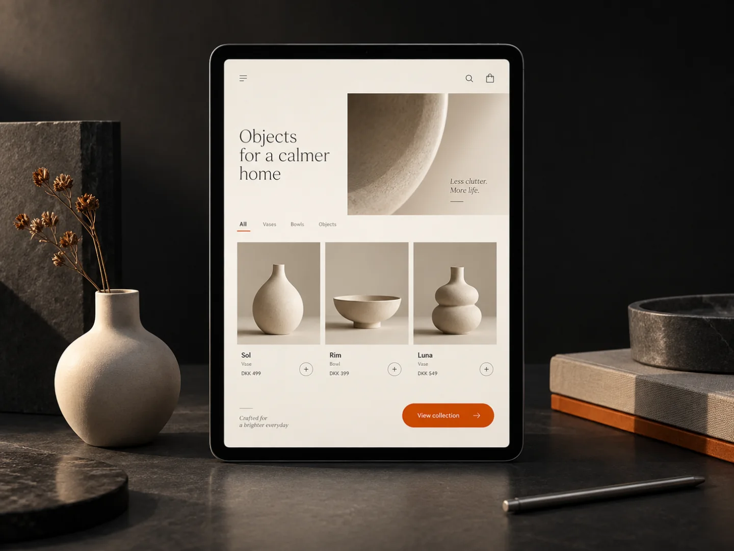 Concept visualisation of an online shop on a tablet