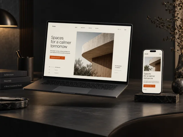 Concept visualisation of a responsive website on desktop and mobile